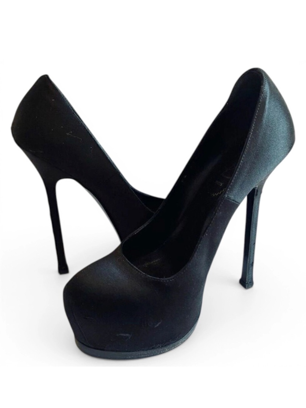 🛍️ Yves Saint Laurent Authentic Black Satin Tribtoo 80 Heels Size 36.5